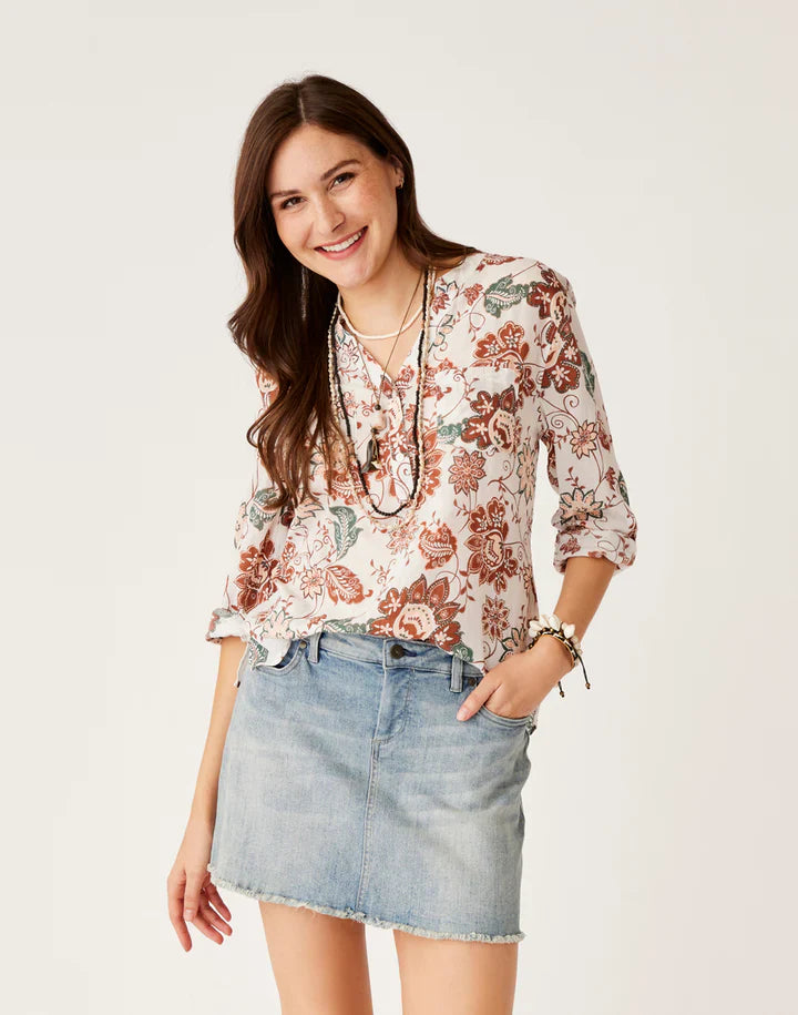 Carve Designs Womens Dylan Gauze Shirt Lagoon tripe / S