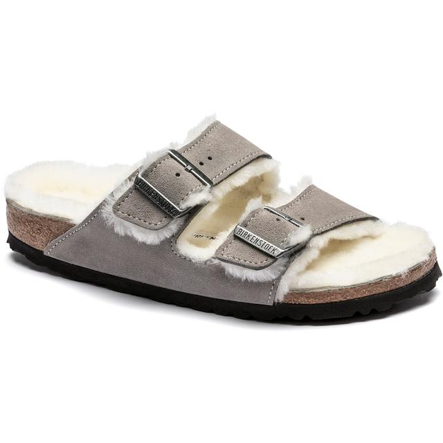 Birkenstock Arizona Shearling Suede Leather Stone Coin/Natural