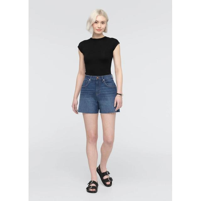 DU/ER Womens Performance Denim + High Rise Relaxed Short - 5 MEI Medium Indigo