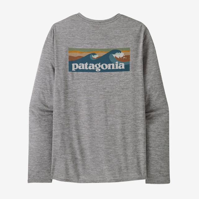 Patagonia Men's Long-Sleeved Capilene Cool Daily Graphic Shirt - Waters BLAF Boardshort Logo Abalone Blue: Feather Grey