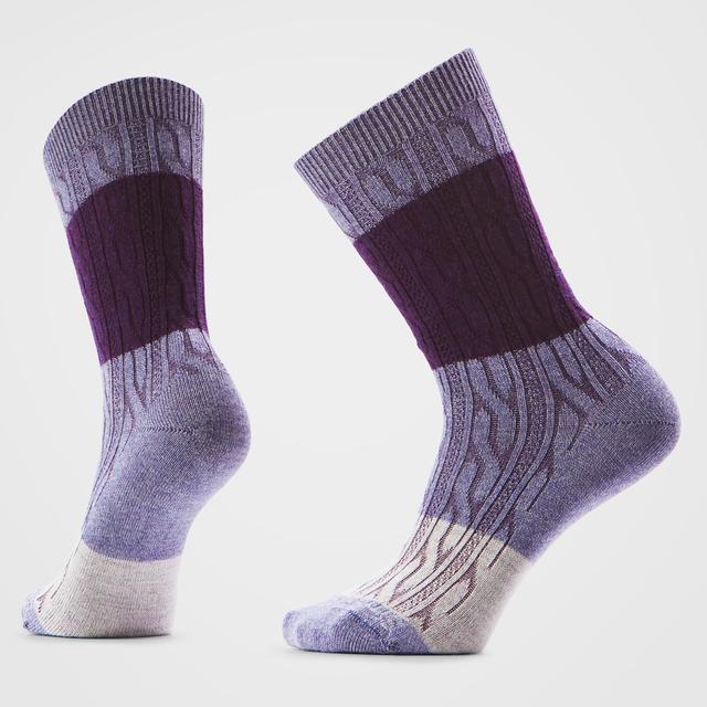 Smartwool Womens Everyday Color Block Cable Crew Socks Q51 Chalk Violet