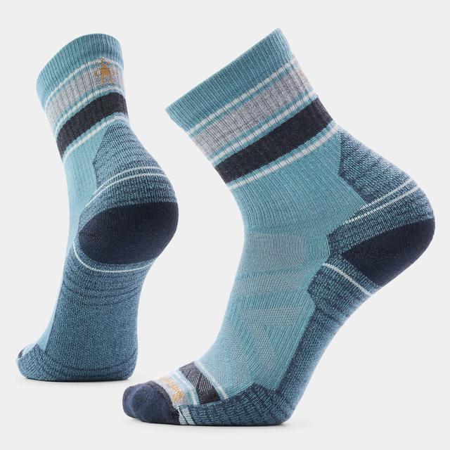 Smartwool Mens Hike Light Cushion Striped Mid Crew Socks Q65 Dusty Teal