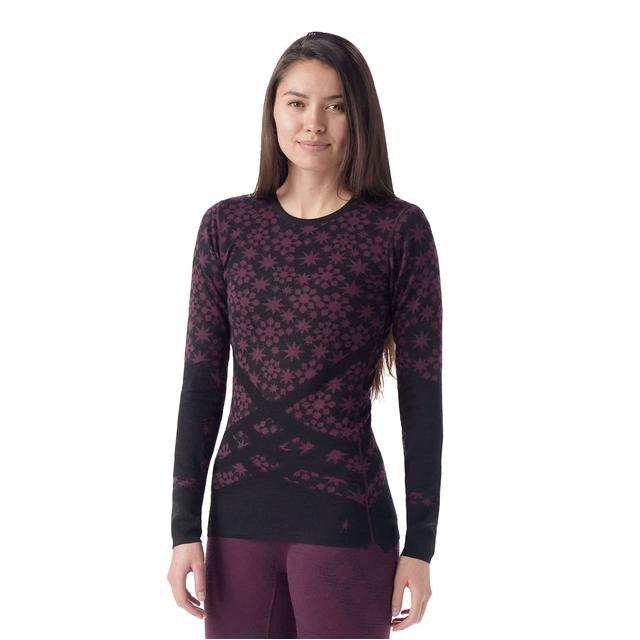 Smartwool Womens Intraknit Thermal Merino Base Layer Pattern Crew N95 Eggplant/Black