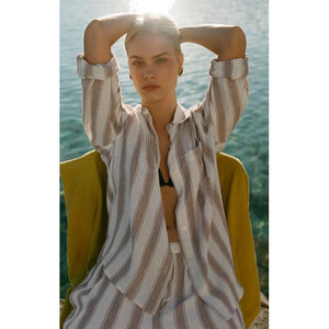 Z Supply W The Perfect Striped Button Up LTO Light Toffee
