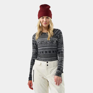 Smartwool Womens Classic Thermal Merino Base Layer Crew R36 Black Fair Isle Fun