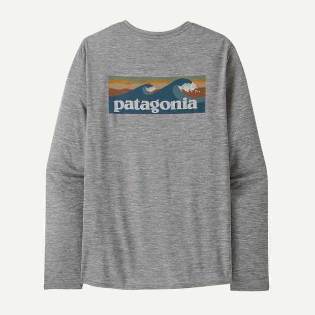 Patagonia Mens Long-Sleeved Capilene Cool Daily Graphic Shirt - Waters Boardshort Logo Abalone Blue: Feather Grey