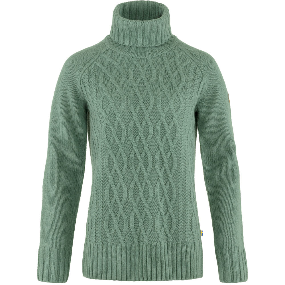 Fjallraven Women's Ovik Cable Knit Roller Neck Patina Green