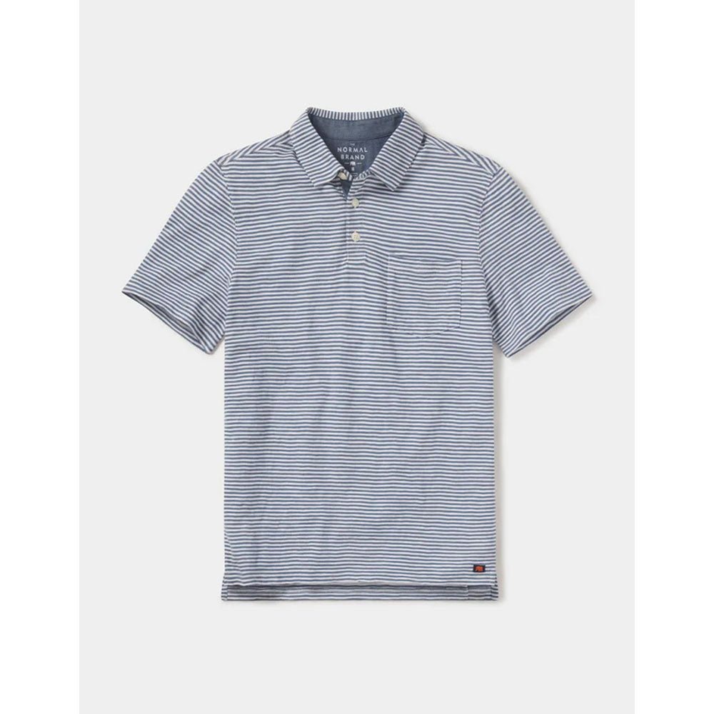 The Normal Brand Men's Vintage Slub Pocket Polo Blue tripe / S