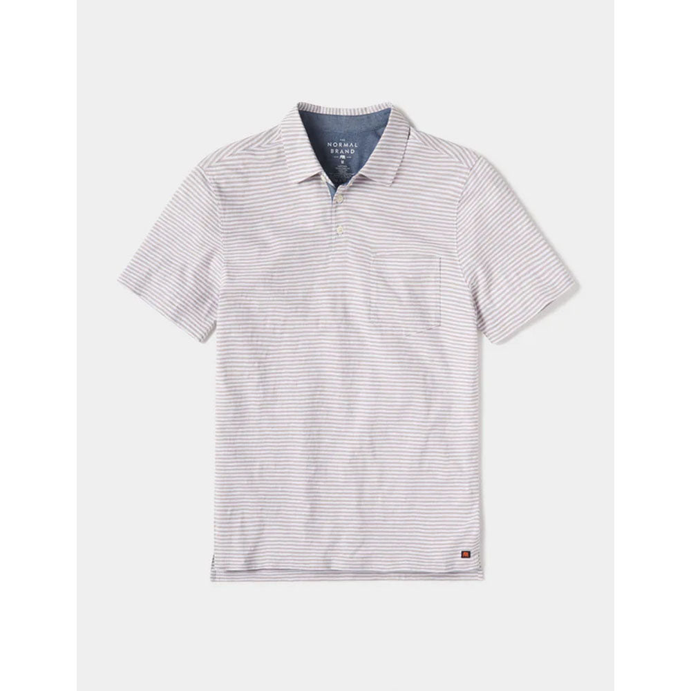 The Normal Brand Men's Vintage Slub Pocket Polo Grey tripe / S