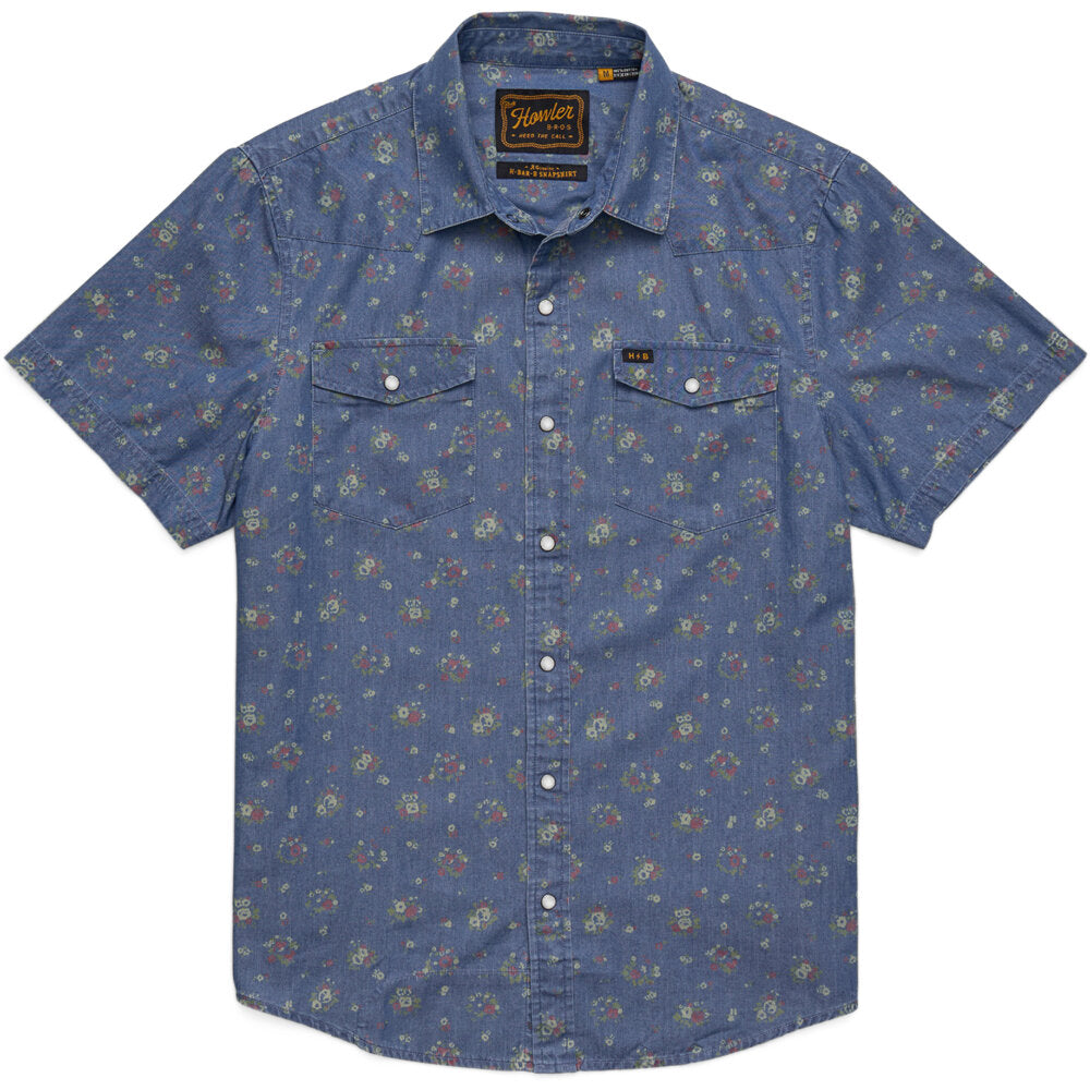 Howler Brothers Mens H Bar B Snapshirt BOU Bouquets: Washed Indigo