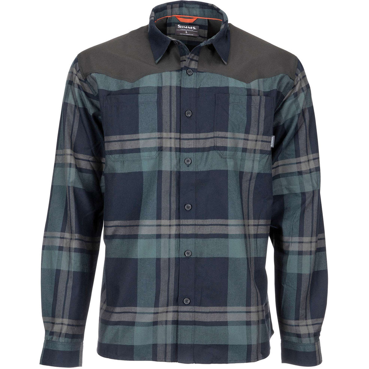 Simms Fishing Men's Blacks Ford Flannel Long Sleeve Shirt Admiral Storm Plaid