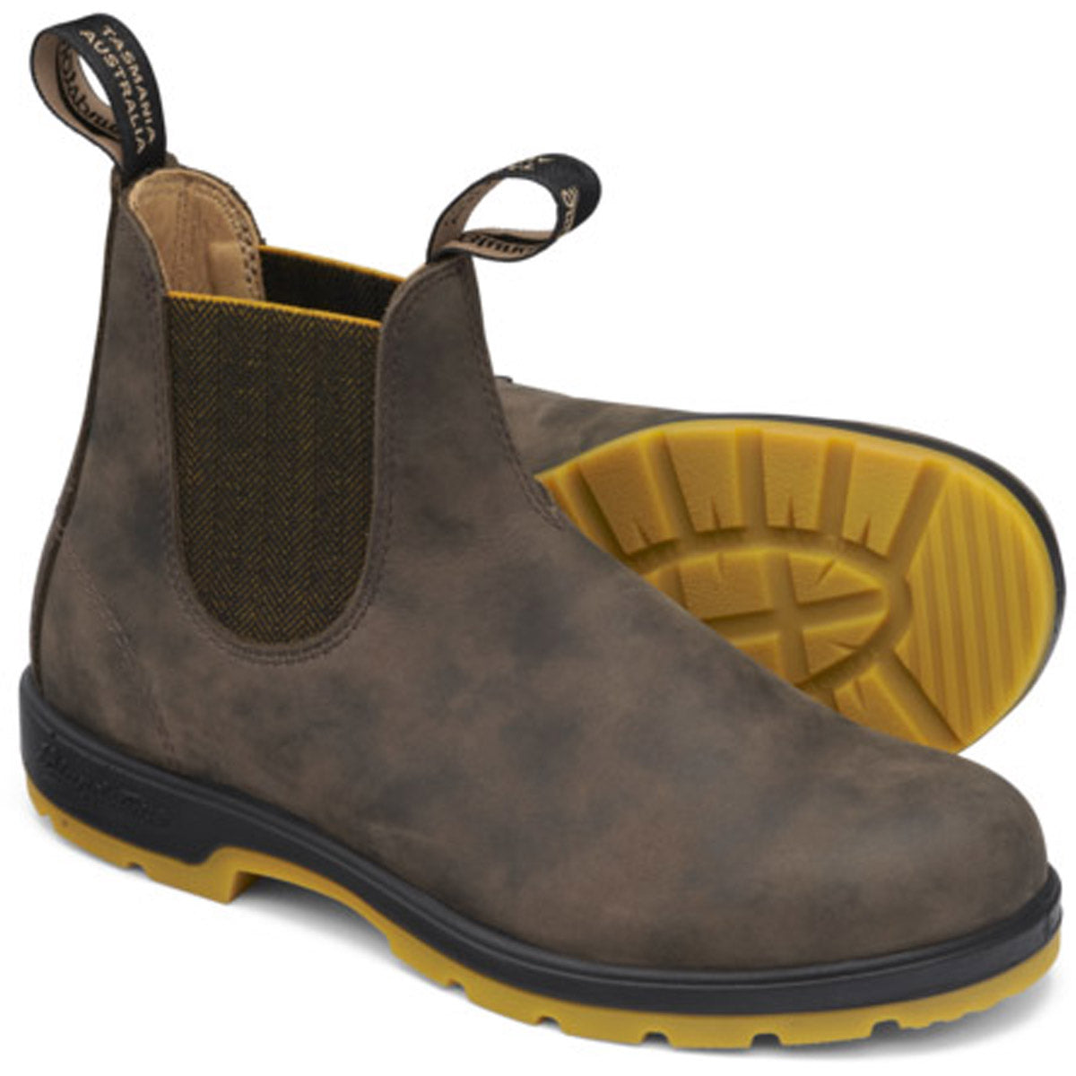 Blundstone Classic Chelsea Boots Rustic Brown w Mustard Outsole 1944
