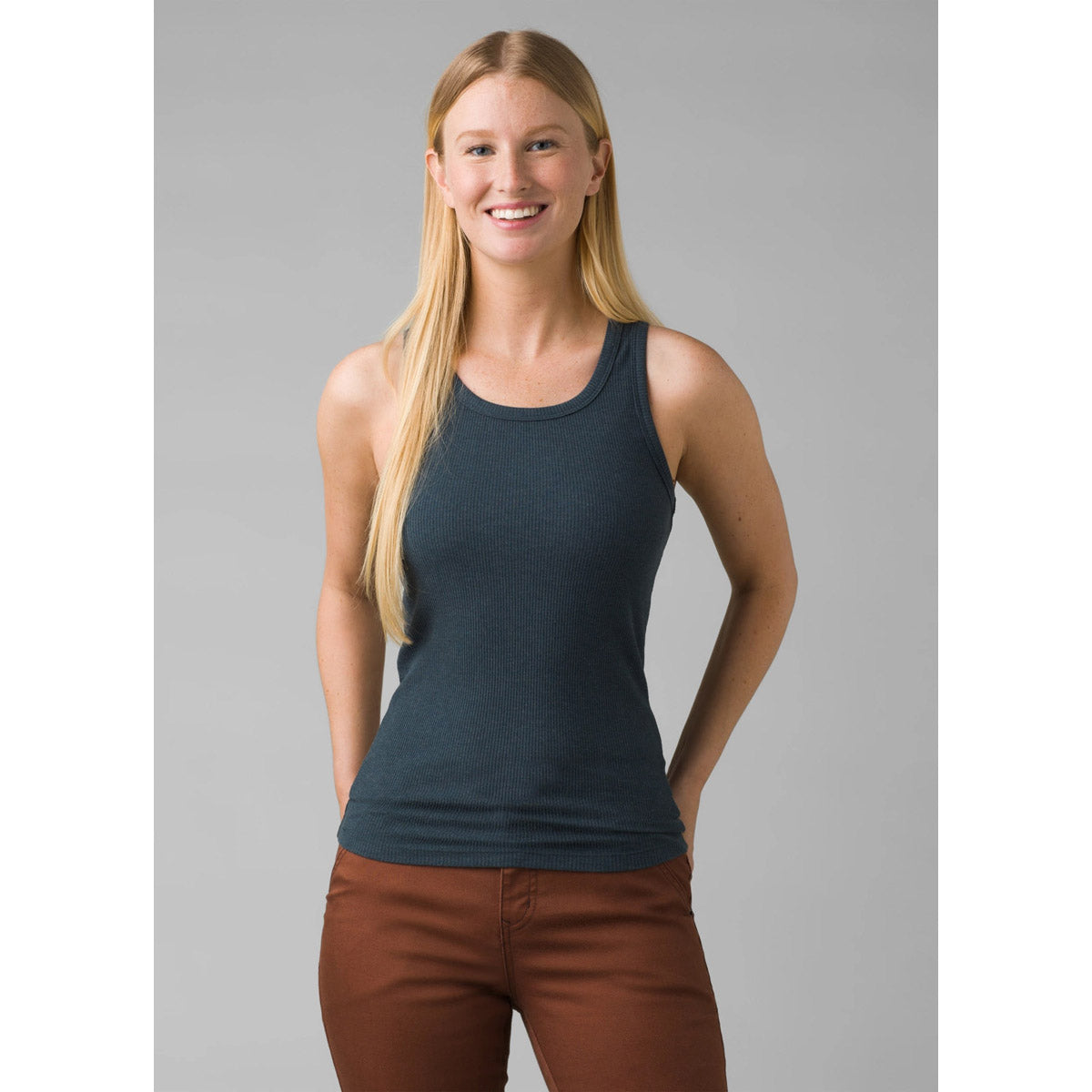 Prana Women's Foundation Rib Tank Grey Blue Heather