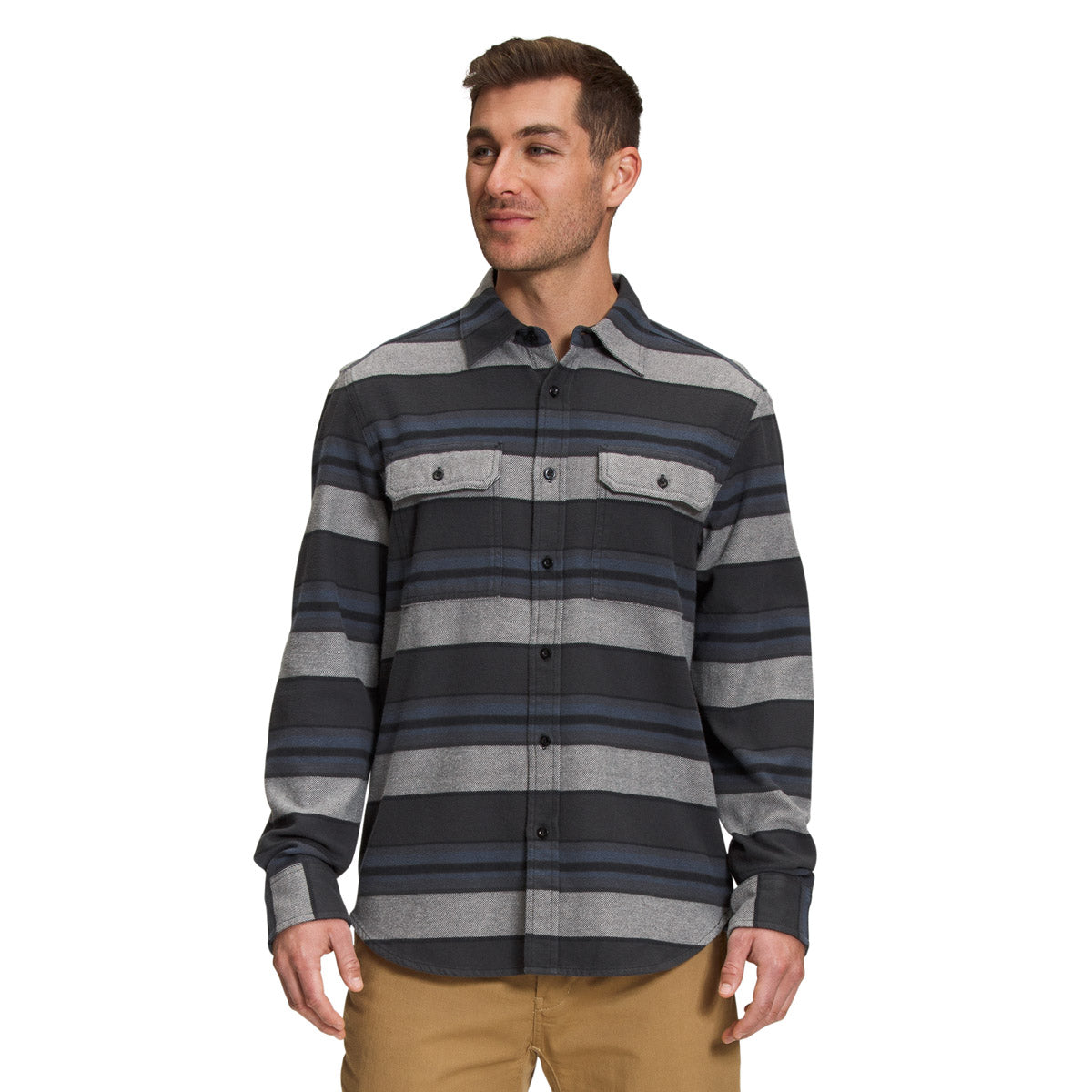 The North Face Men&#39;s Arroyo Flannel Shirt Asphalt Grey Large Half Dome Stripe 2