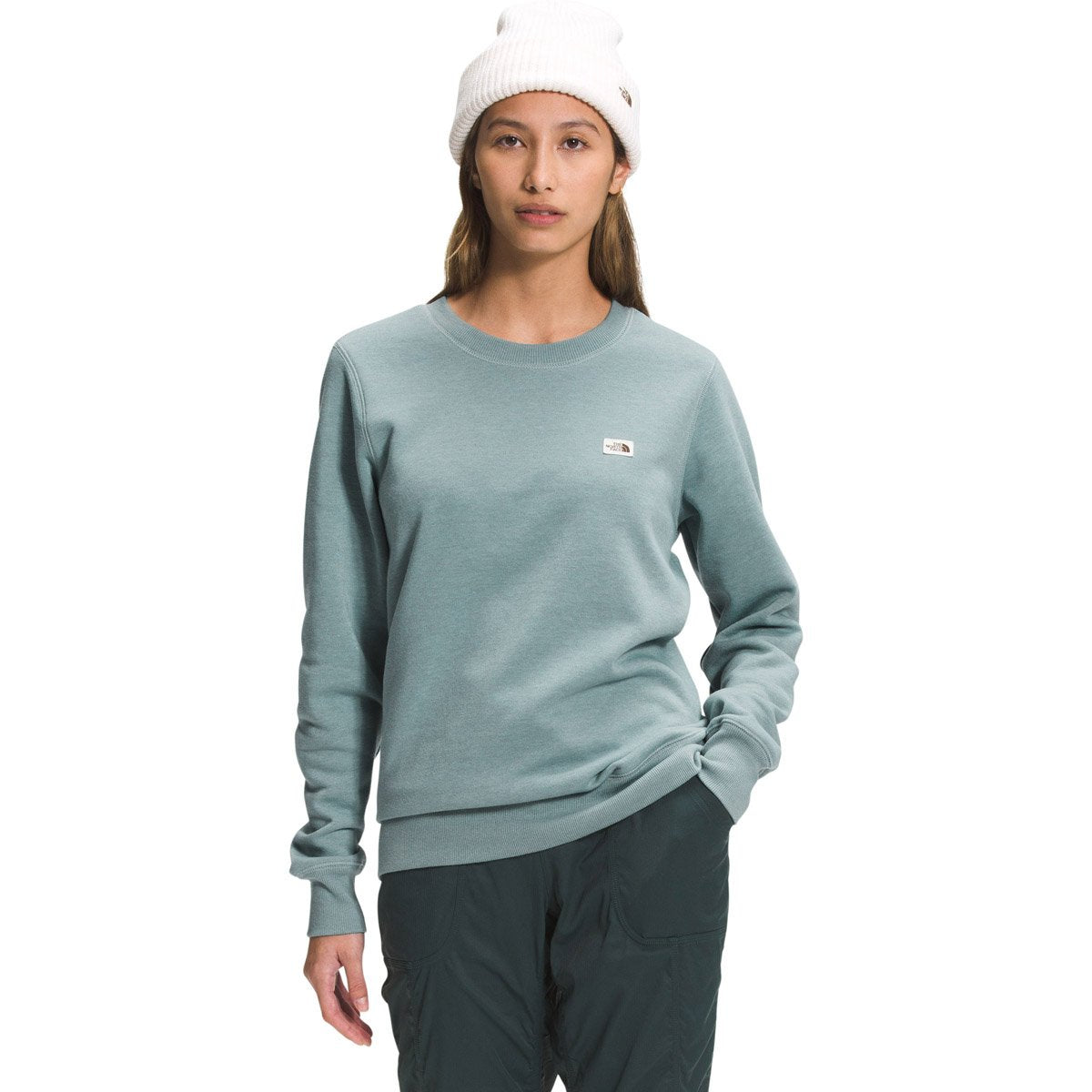 The North Face Women&#39;s Heritage Patch Crew Silver Blue Heather