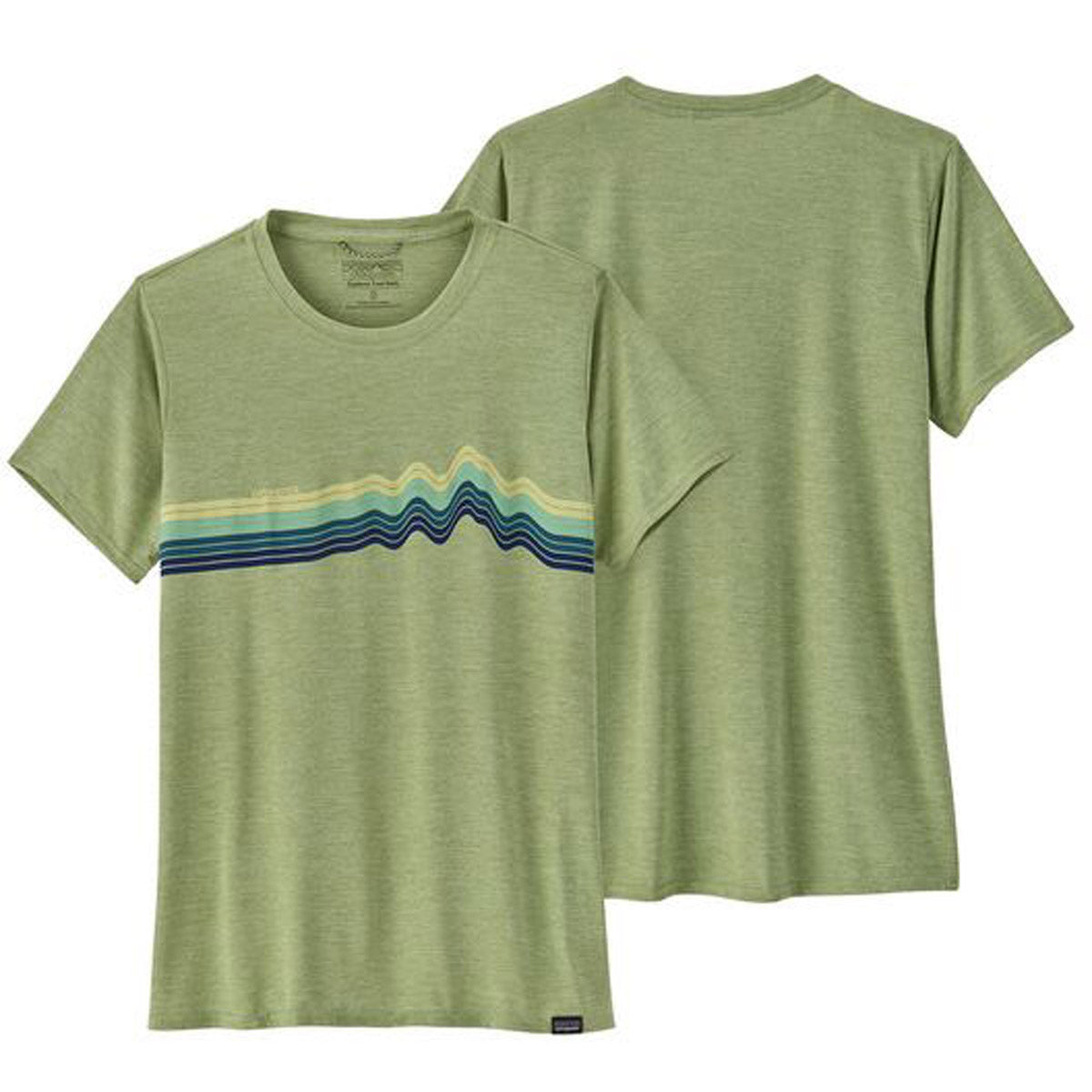 Patagonia Women's Cap Cool Daily Graphic Shirt Ridge Rise Stripe: Salvia Green X-Dye