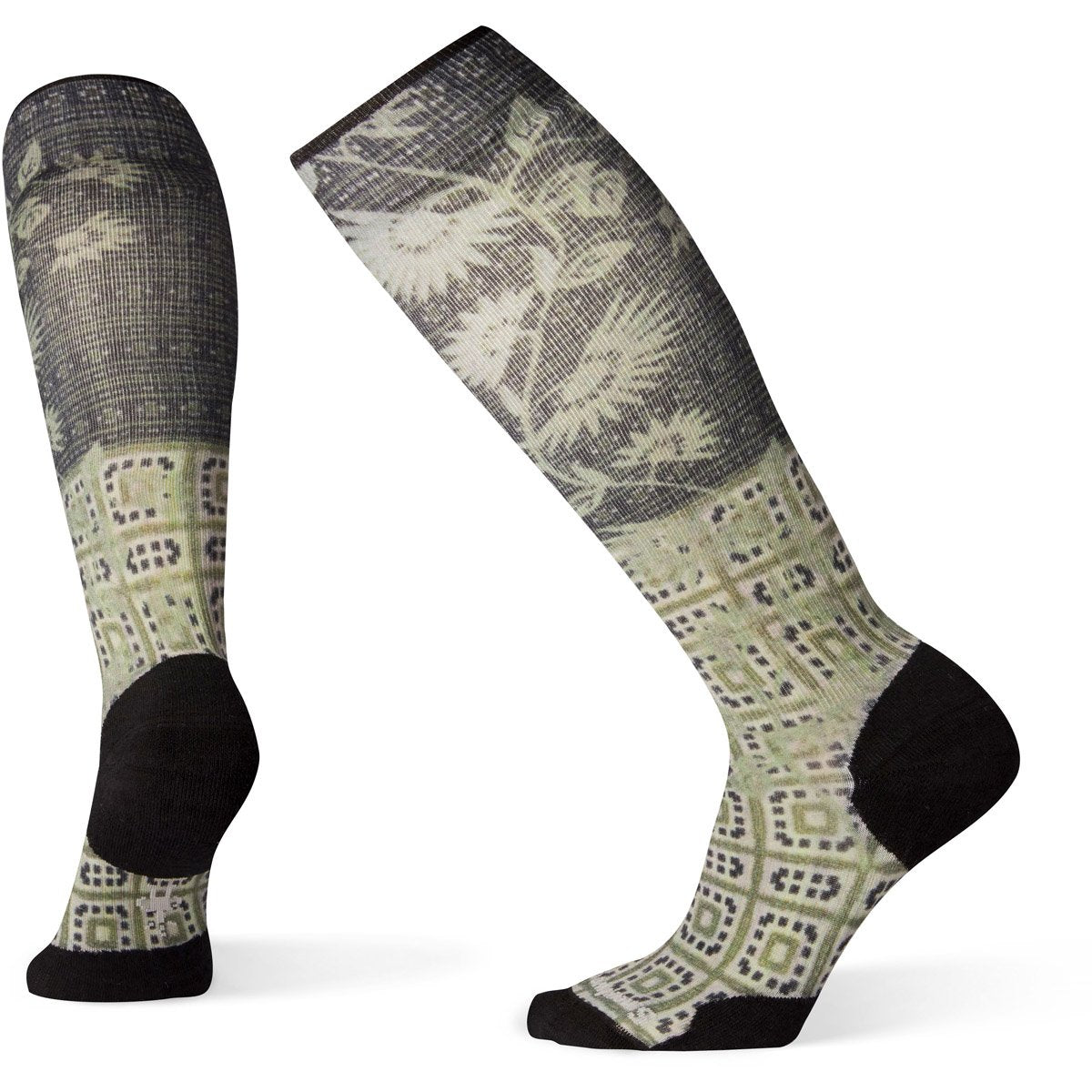 Smartwool Women&#39;s Compression Sightseeing Sunflower Print OTC Socks Charcoal