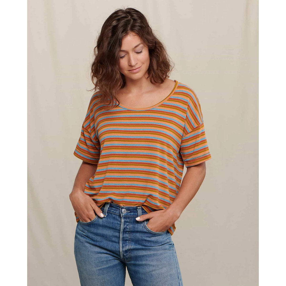 Toad&Co. Women's Piru Short Sleeve Easy Tee Papaya Stripe