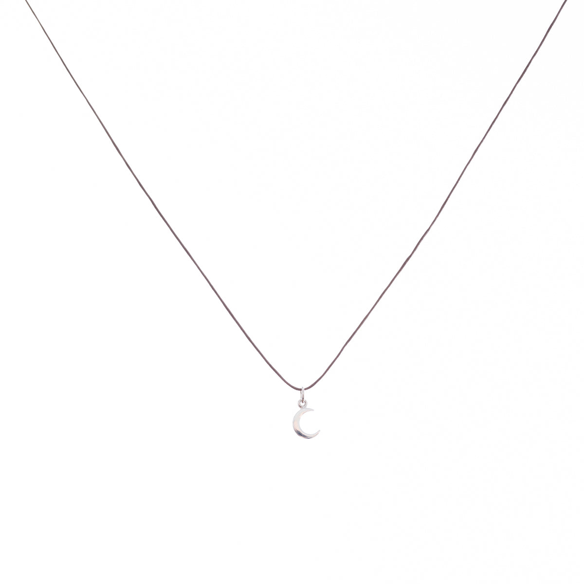 Bronwen Tiny Charm Necklace - 16" Crescent Moon - Taupe/Silver