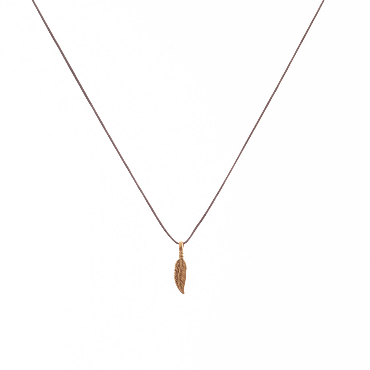 Bronwen Tiny Charm Necklace - 16" Feather - Taupe/Gold