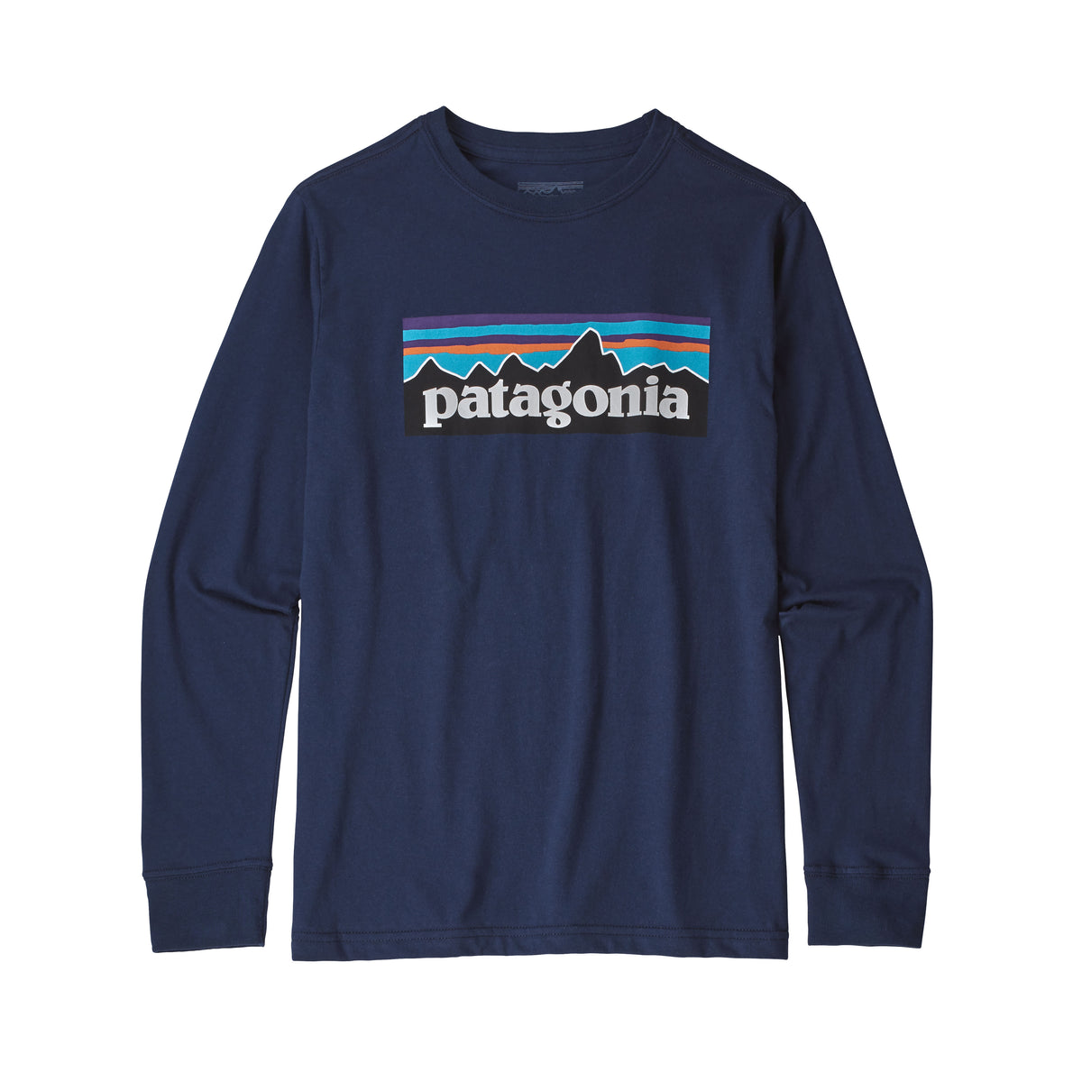 Patagonia Boys&#39; Long-Sleeved Graphic Cotton Organic T-Shirt P-6 Logo: Classic Navy