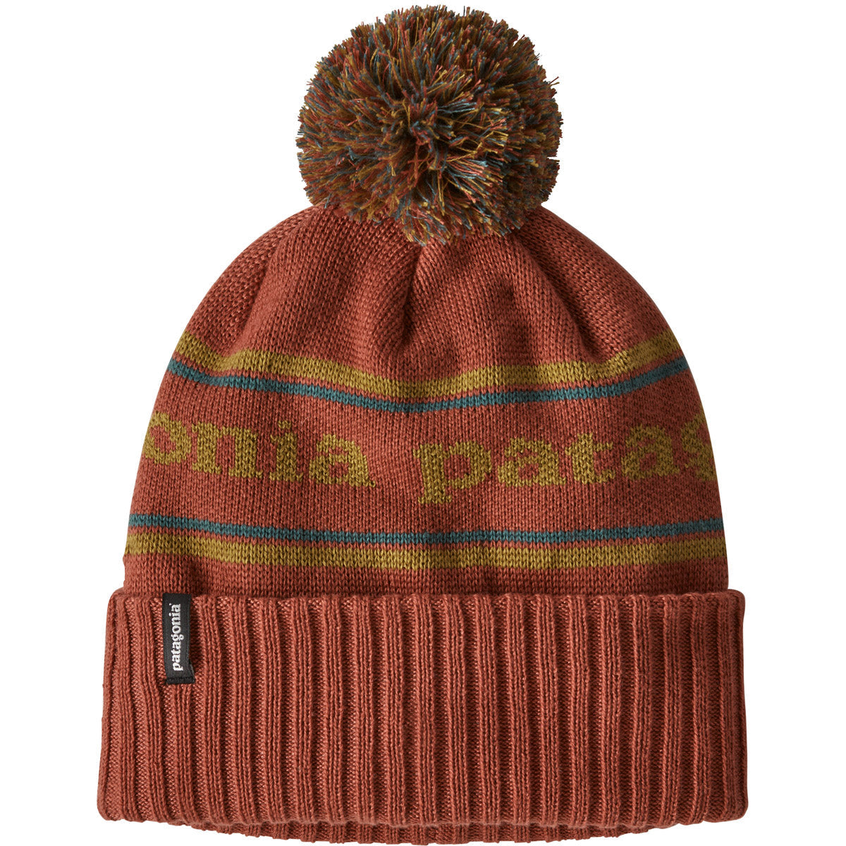 Patagonia Powder Town Beanie Park Stripe Knit: Spanish Red