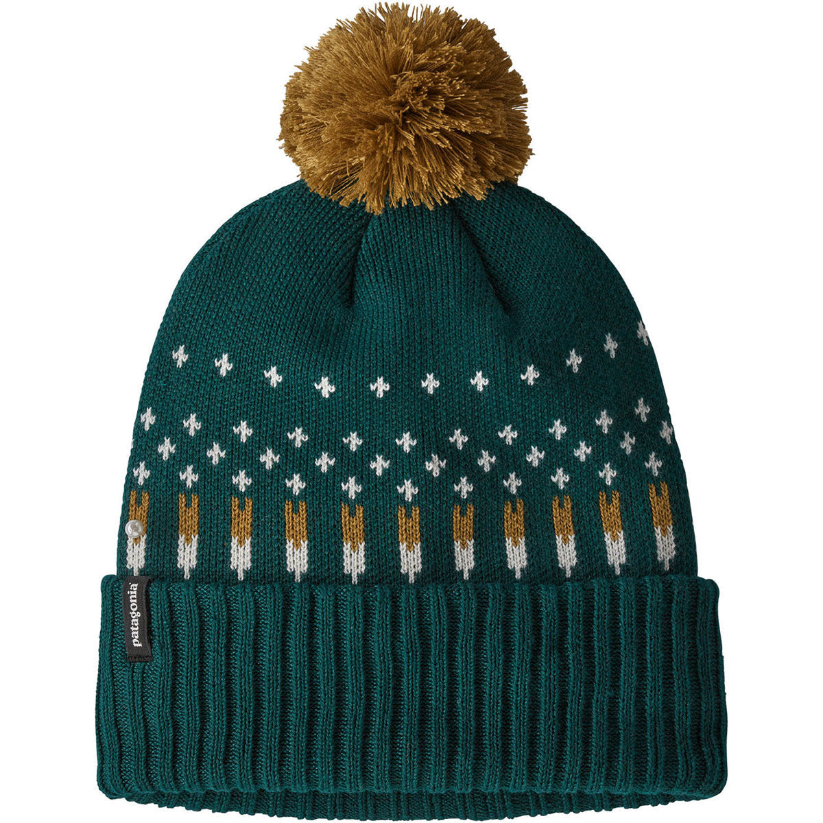 Patagonia Powder Town Beanie Snowfall Knit: Dark Borealis Green