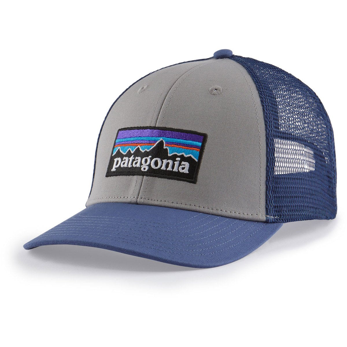 Patagonia P-6 Logo LoPro Trucker Hat Salt Grey w/Current Blue