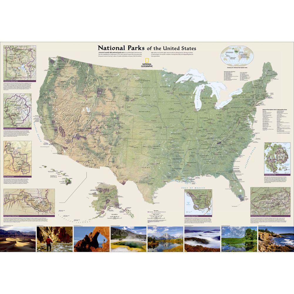 Wall Map: National Parks Of The United States, Tubed-National Geographic Maps-Uncle Dan's, Rock/Creek, and Gearhead Outfitters