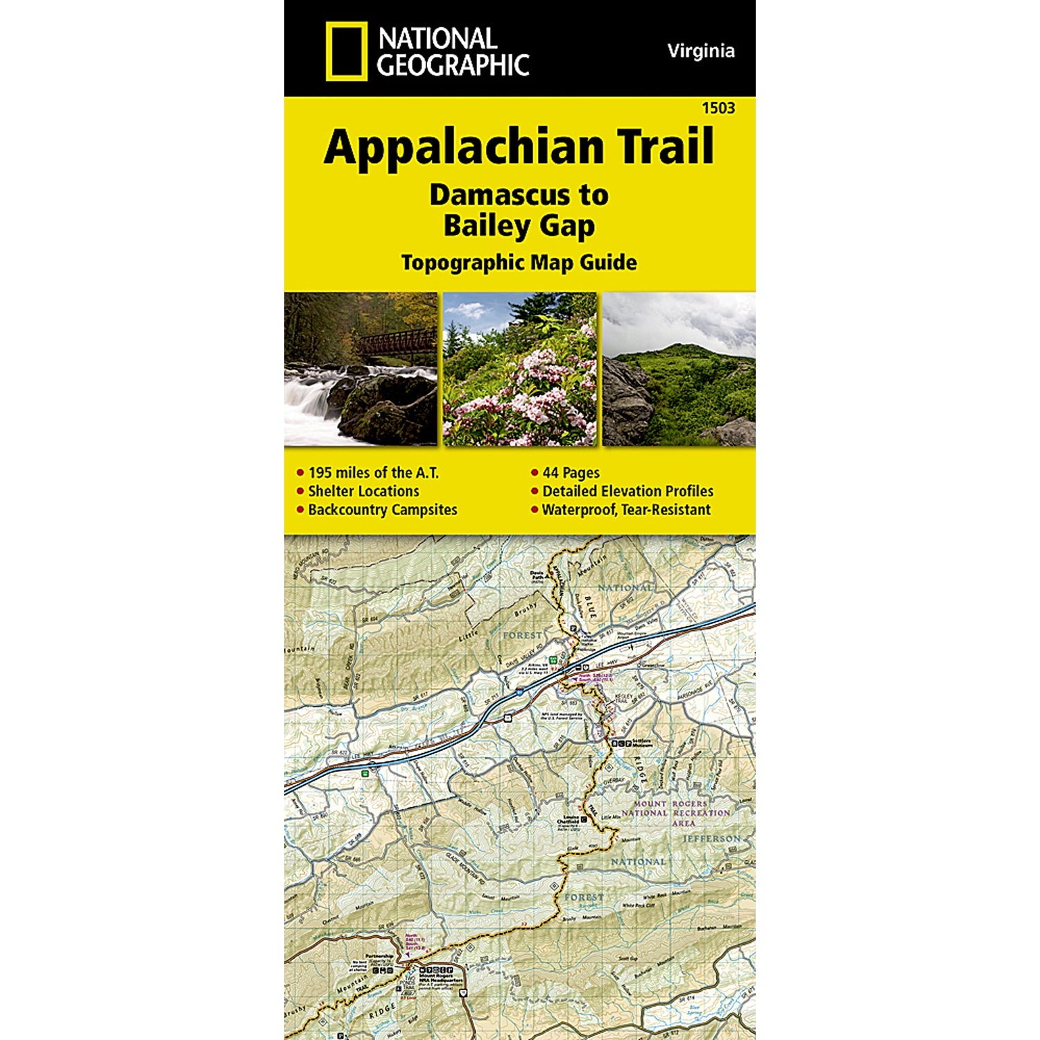 Appalachian Trail Map, Damascus to Bailey Gap [Virginia]-National Geographic Maps-Uncle Dan's, Rock/Creek, and Gearhead Outfitters