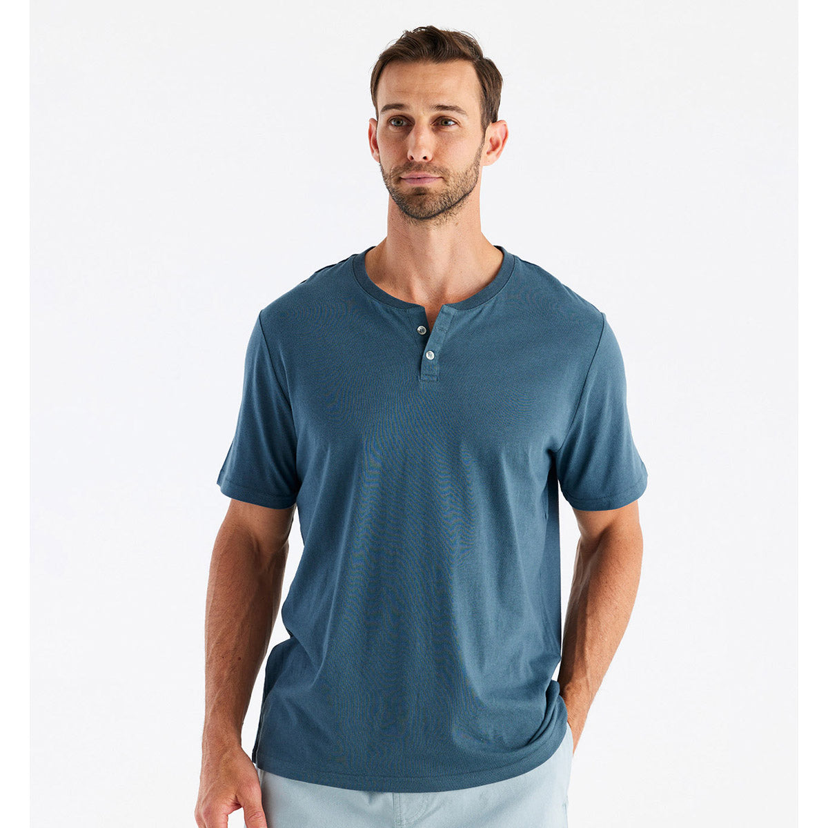 Free Fly Apparel Men's Bamboo Heritage Short Sleeve Henley Slate Blue