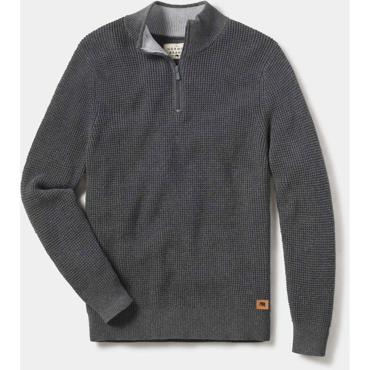 The Normal Brand Men&#39;s Waffle Knit Quarter Zip Pullover Charcoal